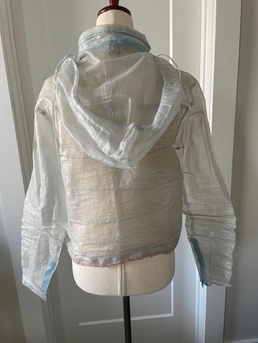 Todd Oldham Sheer Iridescent Zip Bomber Jacket - Bluish White with Blue Trim - Picture 2 of 8